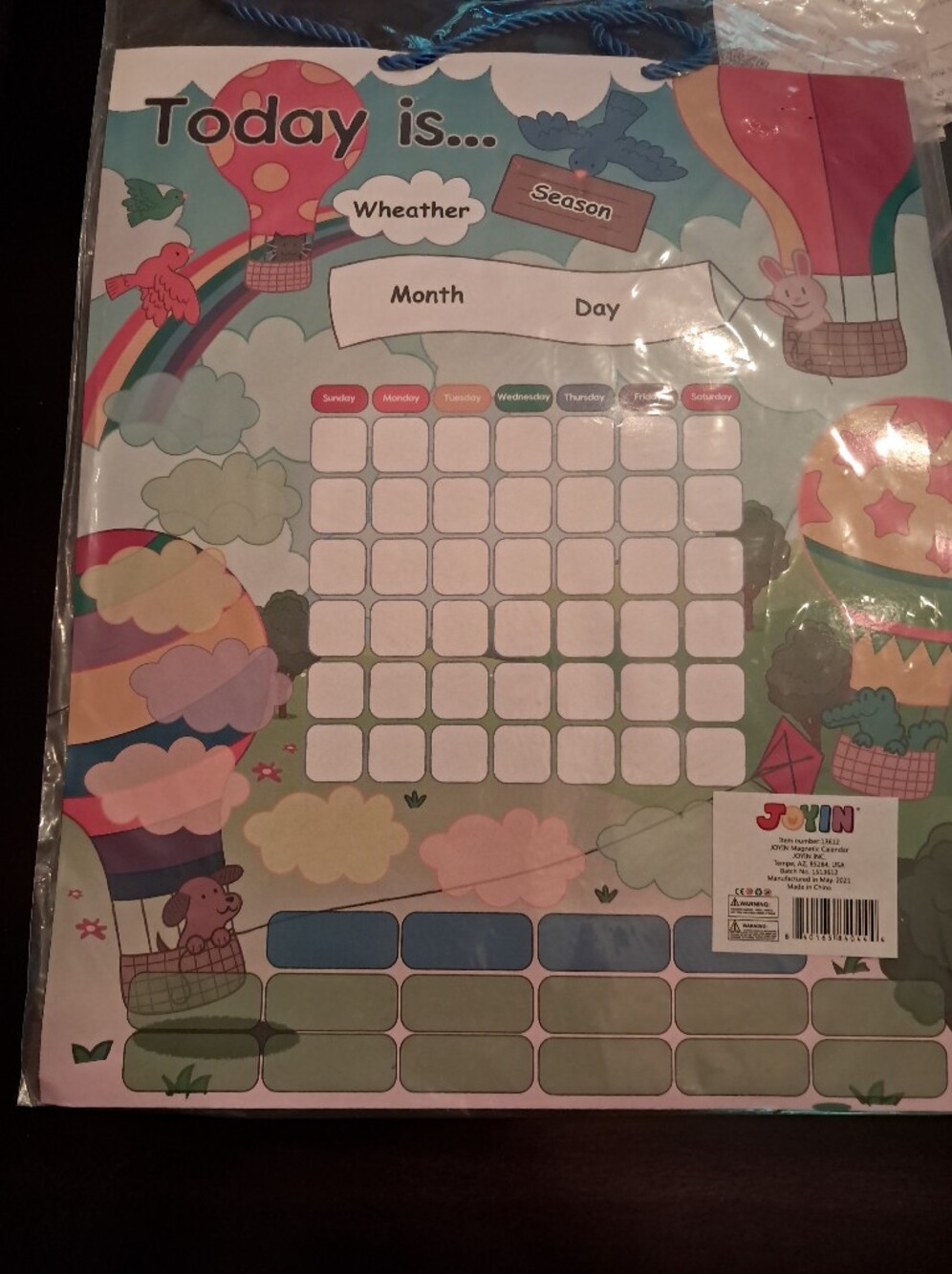 Kids Magnetic Monthly Calendar - Pastel Rainbow